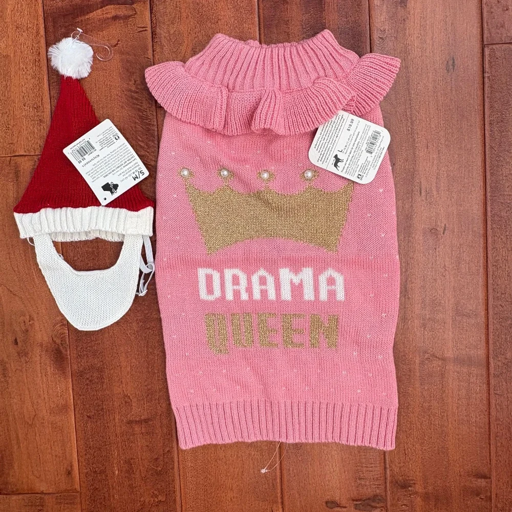 NWT Dogs Drama Queen Sweater & Knit Santa Hat‎ Bond & Co.